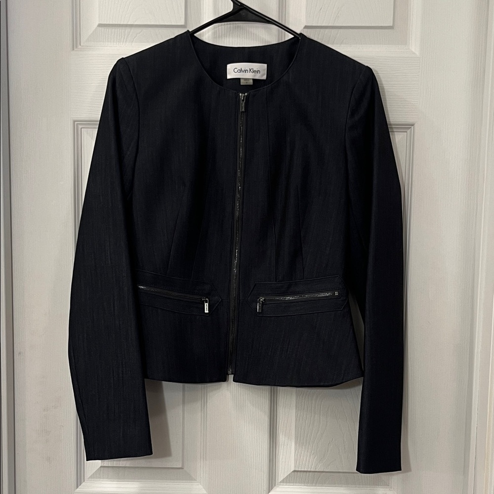 Calvin Klein Women's Navy Zip-Front Blazer
